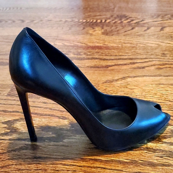 Saint Laurent Black Peep-Toe Black Stiletto Pumps - Size 39 (US 8-1/2 to 9) Used - Picture 3 of 14